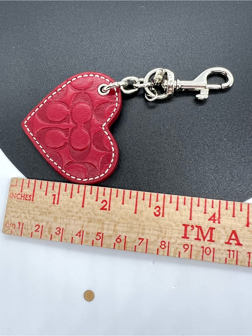 Coach Vintage Red Leather Embossed Signature Heart Key Fob Bag Charm - Picture 13 of 13